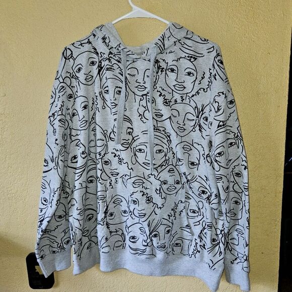 MAYA ANGELOU Gray Black Face Art Graphic Hoodie Sweatshirt Junior's Size Medium - Picture 1 of 5